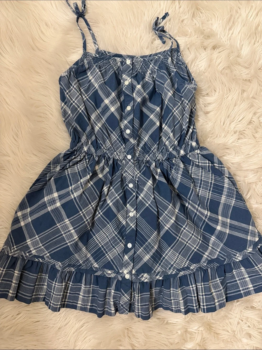 Ralph Lauren Blue Plaid Tie-Shoulder Girls' Dress